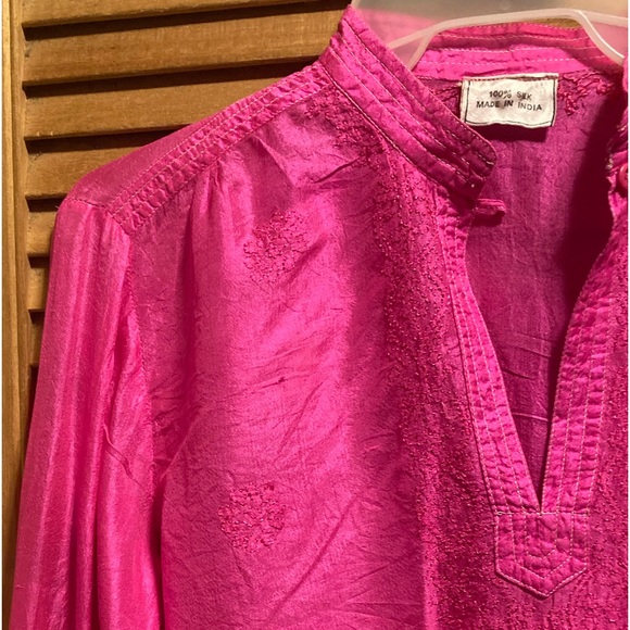 Raiment Fashions Hot Pink Silk Blade Collar Top - Picture 5 of 14